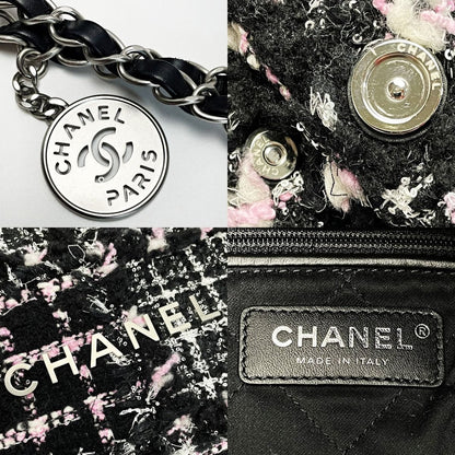 Chanel 22 As3260 Black X Pink Shoulder Bag Tweed Ladies Silver