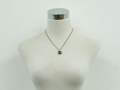Authentic Chanel Coco Mark Necklace Pendant GP Gold Plated Black Accessories