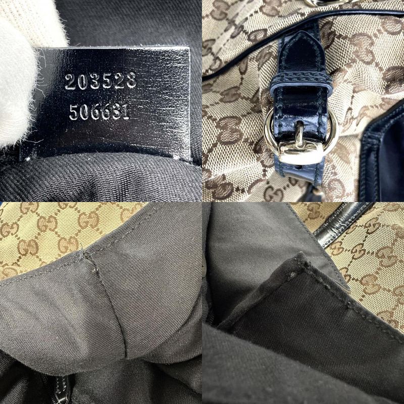Gucci 203528 Tote Shoulder Bag GG Canvas Beige And Black Women Men Fashion