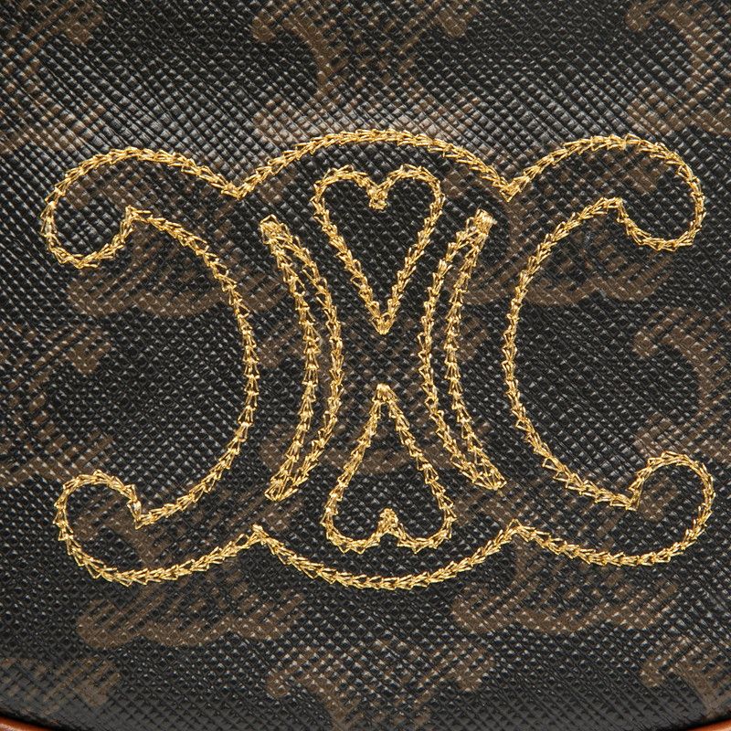 Celine Triomphe Mini Handbag Shoulder Bag Brown PVC Leather Women Celine