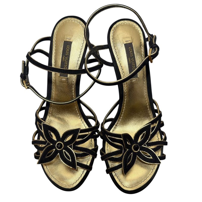 Louis Vuitton Suede Ankle Strap Sandals 35 22cm (8.66in) Equivalent Black And