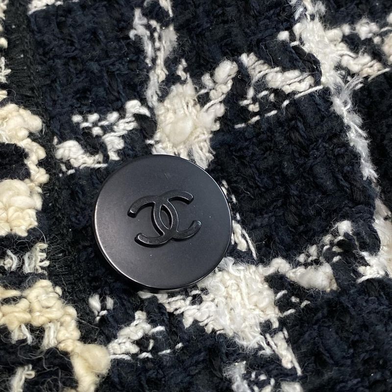 Chanel Jacket Size 42 L Women's P09771 Black And Ivory Tweed / Long Sleeves /