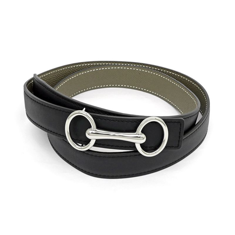 Hermes Elitage Belt 80cm (31.50in) Black Etoupe Silver-hardware B