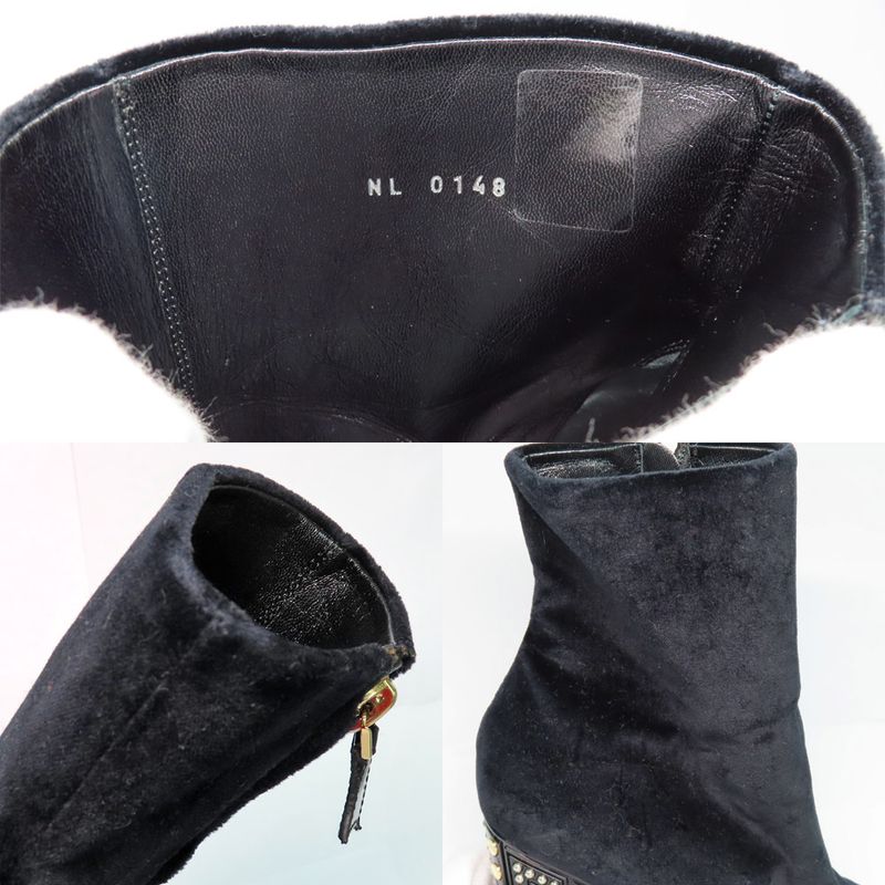 Louis Vuitton Century Line Ankle Boots Short Velvet Block Heel Studs