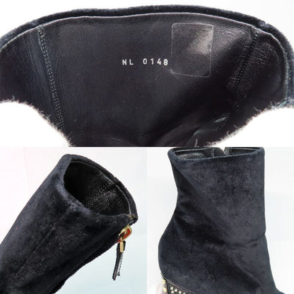 Louis Vuitton Century Line Ankle Boots Short Velvet Block Heel Studs
