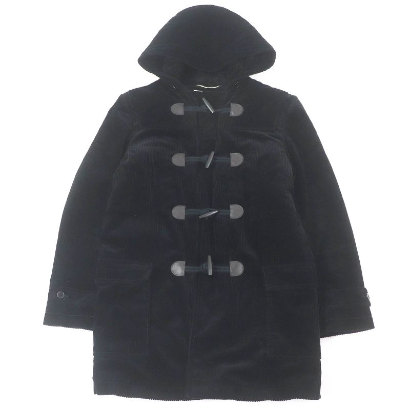 Saint Laurent Paris 529578 Chinstrap Lined Mouton Corduroy Duffle Coat Black 44