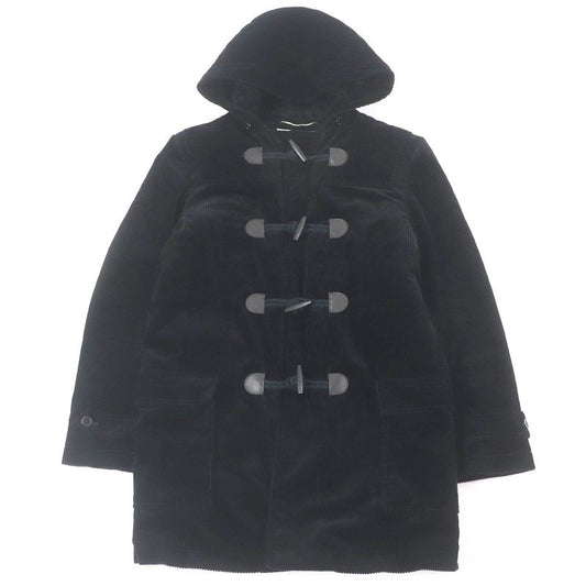 Saint Laurent Paris 529578 Chinstrap Lined Mouton Corduroy Duffle Coat Black 44