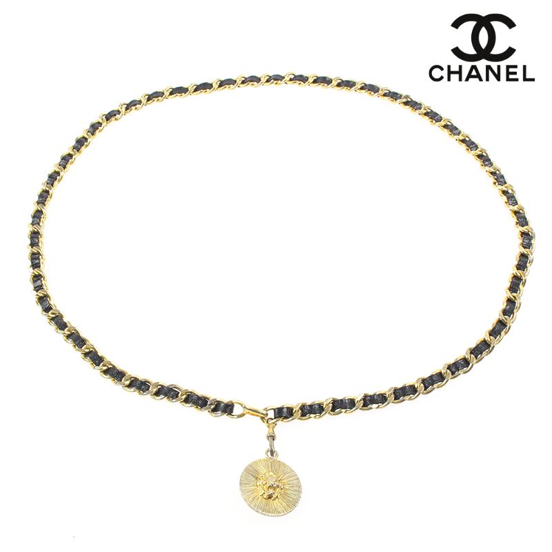 Chanel Belt Lion Chain Leather Gold X Black