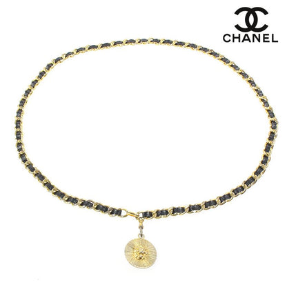 Chanel Belt Lion Chain Leather Gold X Black