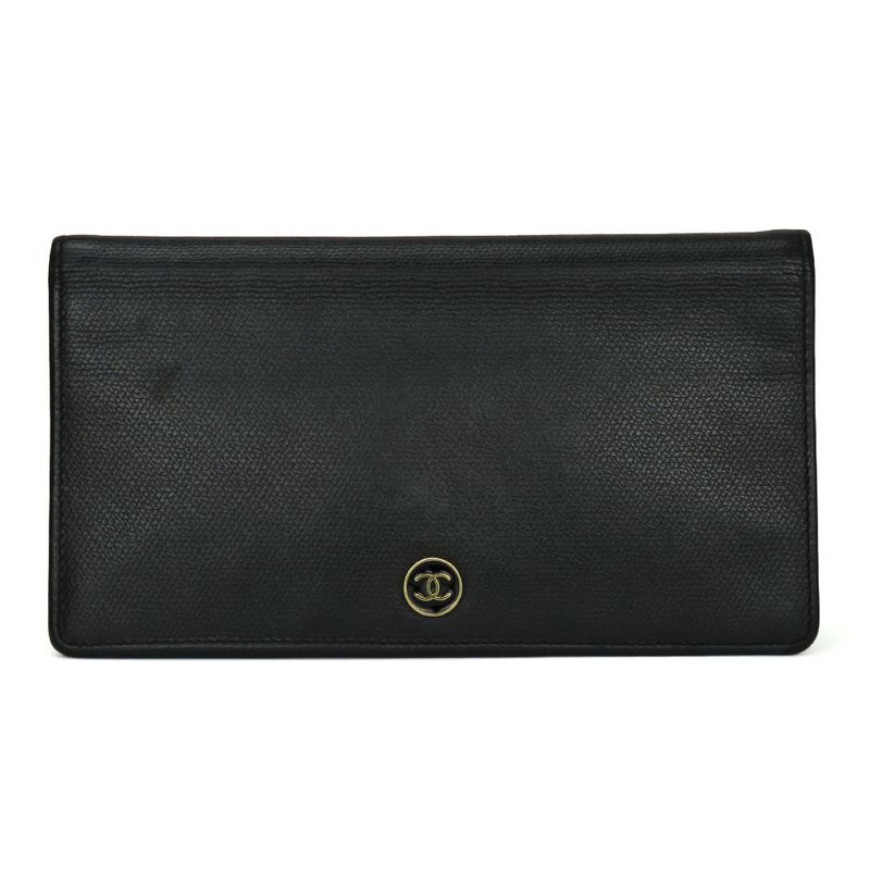 Chanel Long Wallet A20904 Leather Black Gold Hardware 11 Coco Button For