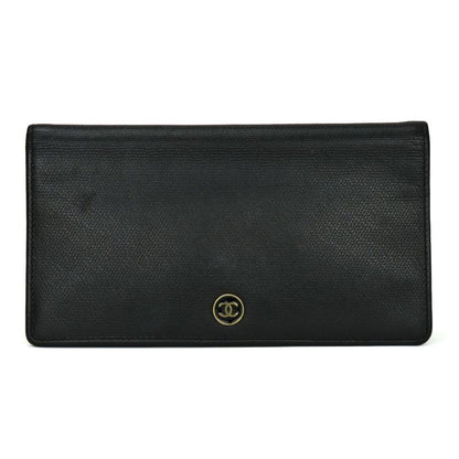 Chanel Long Wallet A20904 Leather Black Gold Hardware 11 Coco Button For