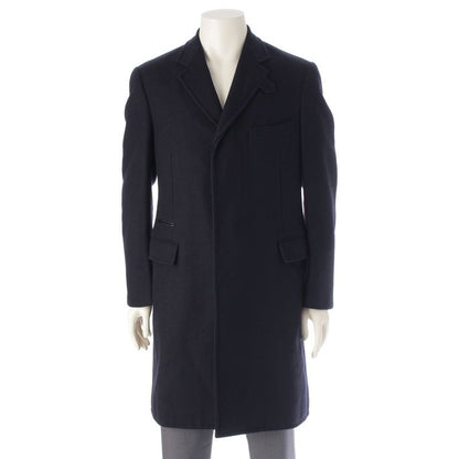 Hermes Wool Cashmere Herringbone Chester Coat Outerwear Navy 48