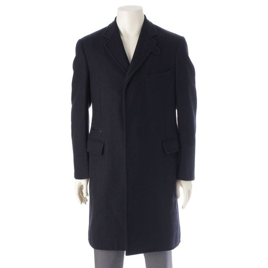 Hermes Wool Cashmere Herringbone Chester Coat Outerwear Navy 48