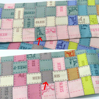 Hermes Twilly - Bolduc Check Scarf Gray - Multicolor - 100% Silk
