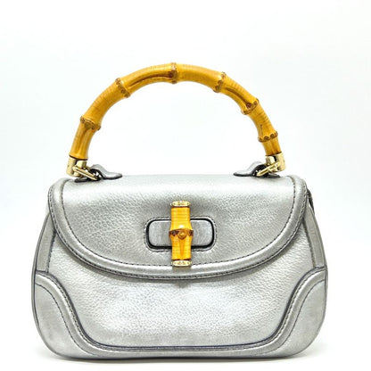 Gucci Handbag New Bamboo 254884 Leather Silver