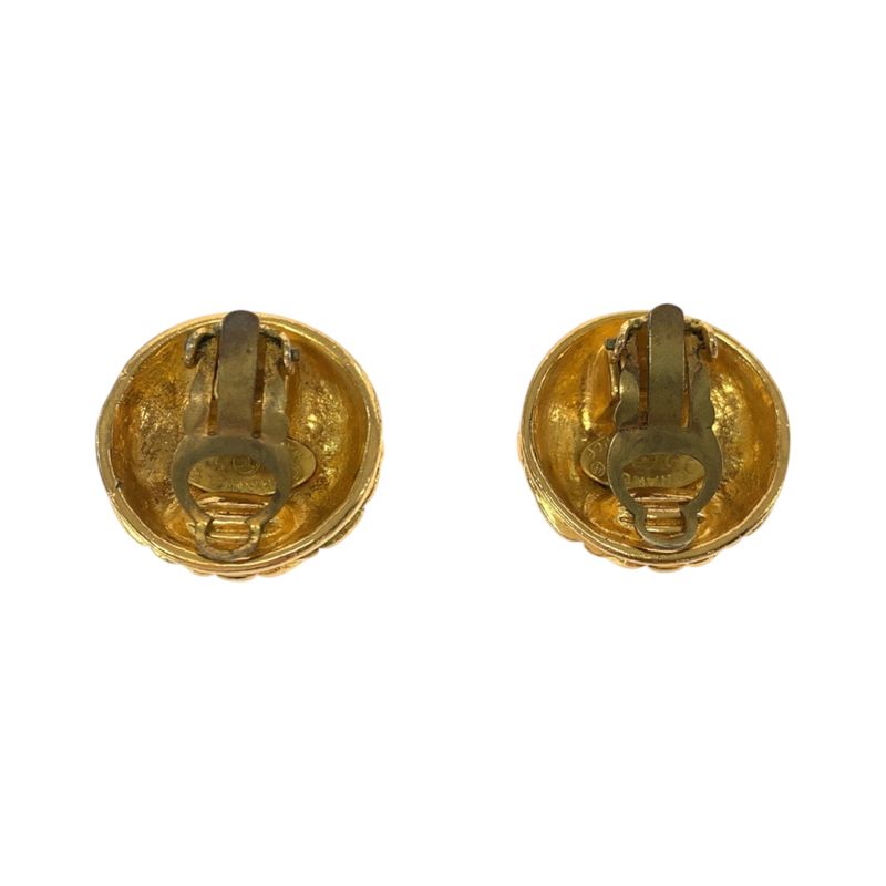 Chanel Vintage Matelasse Coco Mark Gold Metal Earrings 2 5 Engraved Ladies