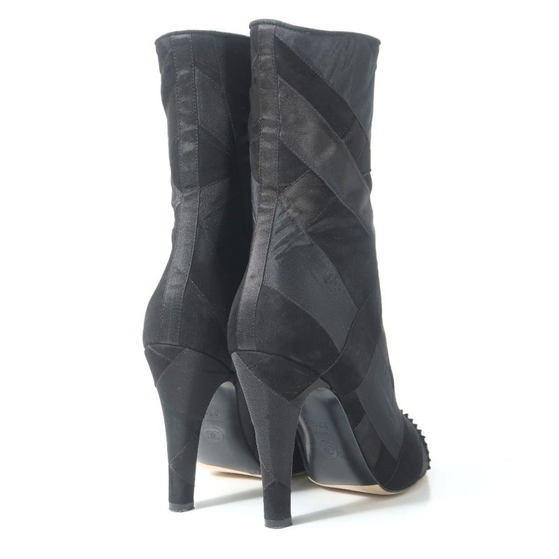 Chanel Boots Size 37 1 2 C Coco Mark Different Material Side Zip Pin Heel Midi
