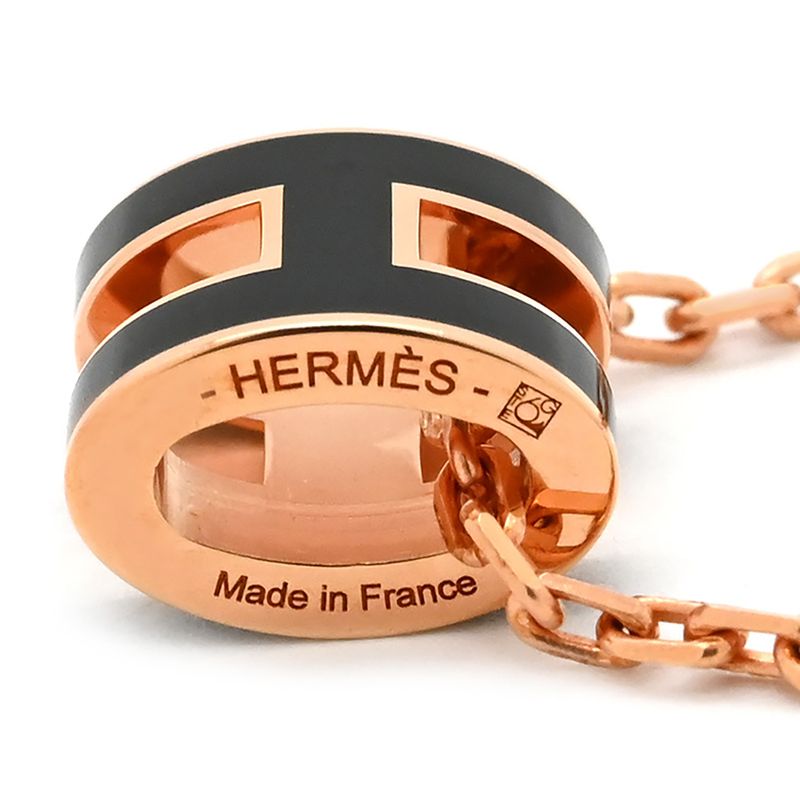 Hermes Necklace Pop Ash Mini Pendant GP Lacquer Black and Rose Gold Pink Gold H