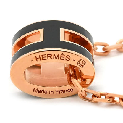Hermes Necklace Pop Ash Mini Pendant GP Lacquer Black and Rose Gold Pink Gold H