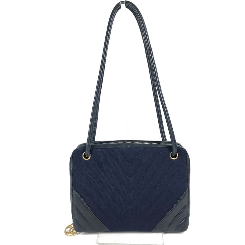 Chanel Shoulder Bag Quilted Jersey Navy