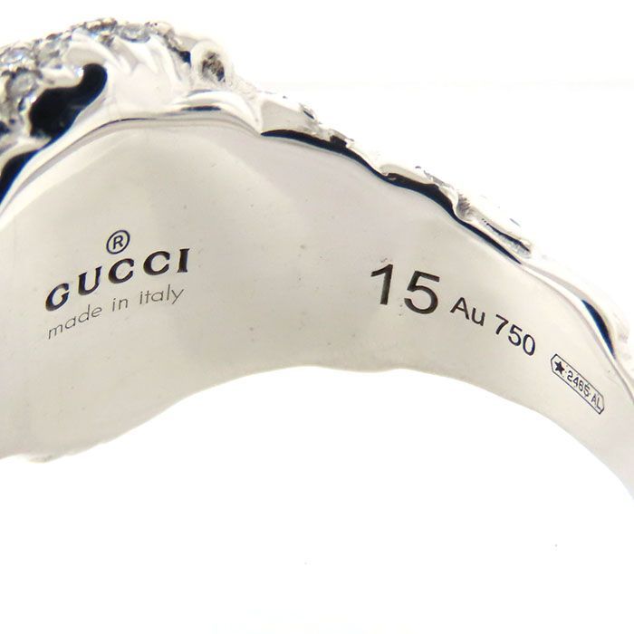 Gucci Lion Head Aquamarine Diamond Ring 18K White Gold 750 White Gold Diamond