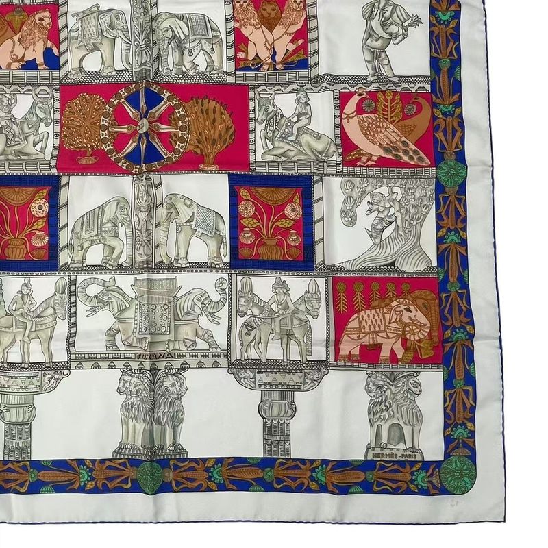 Hermes Silk Scarf Carre 90 Torana White