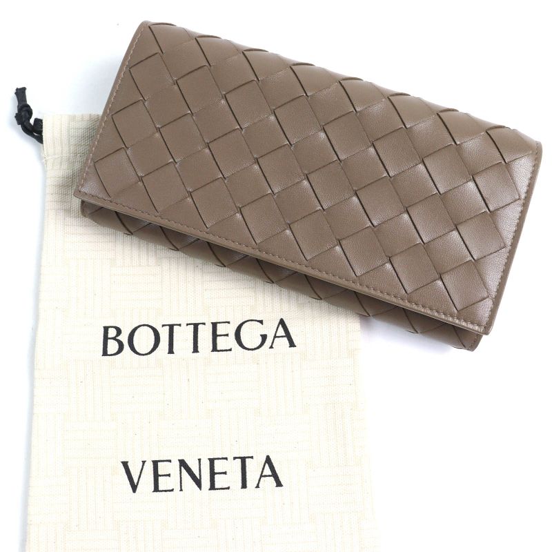 Bottega Veneta Intrecciato Flap Wallet Bifold Leather Long Wallet Brown Storage