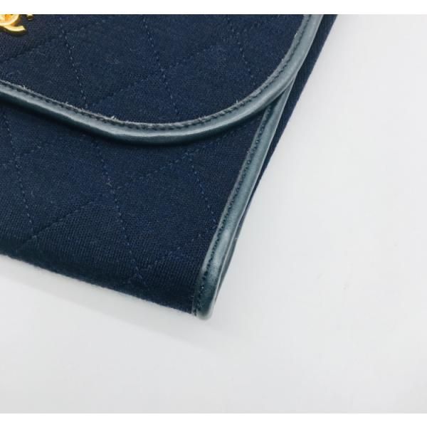 Chanel CC Logo Minimato Cotton Jersey Push Lock Chain Shoulder Bag Navy