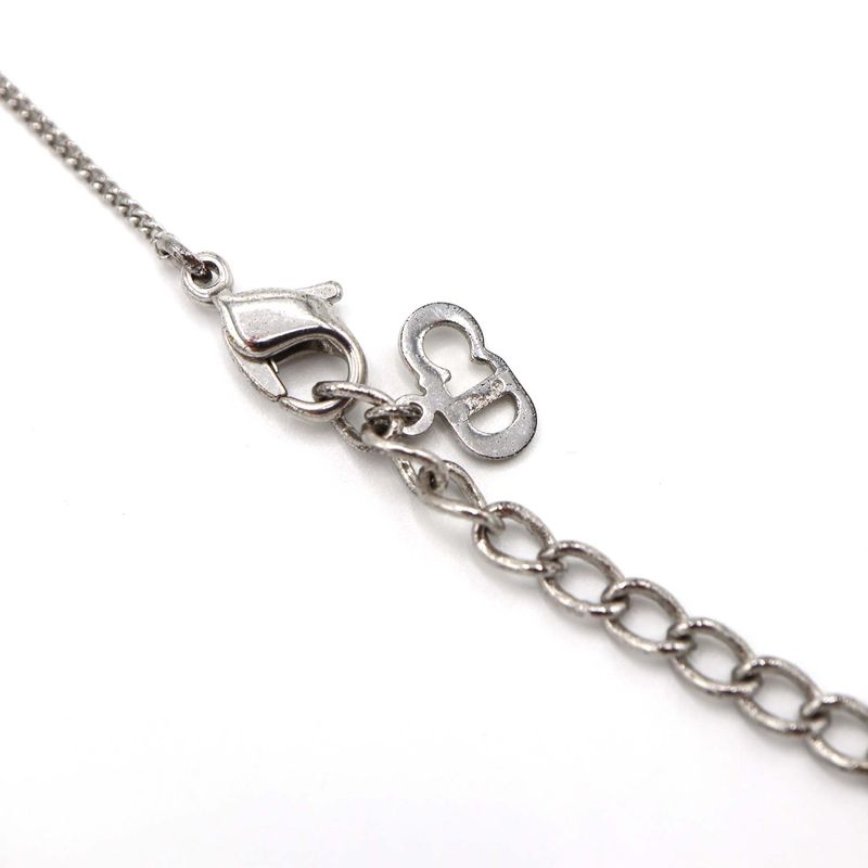 Christian DIOR Necklace Logo Necklace 4.9g Silver Color Accessories H2682