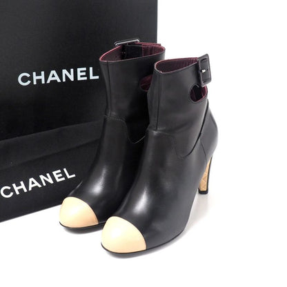 Chanel Boots Size 36 1 2 C Coco Mark CC Logo Short Strap High Heel Bicolor