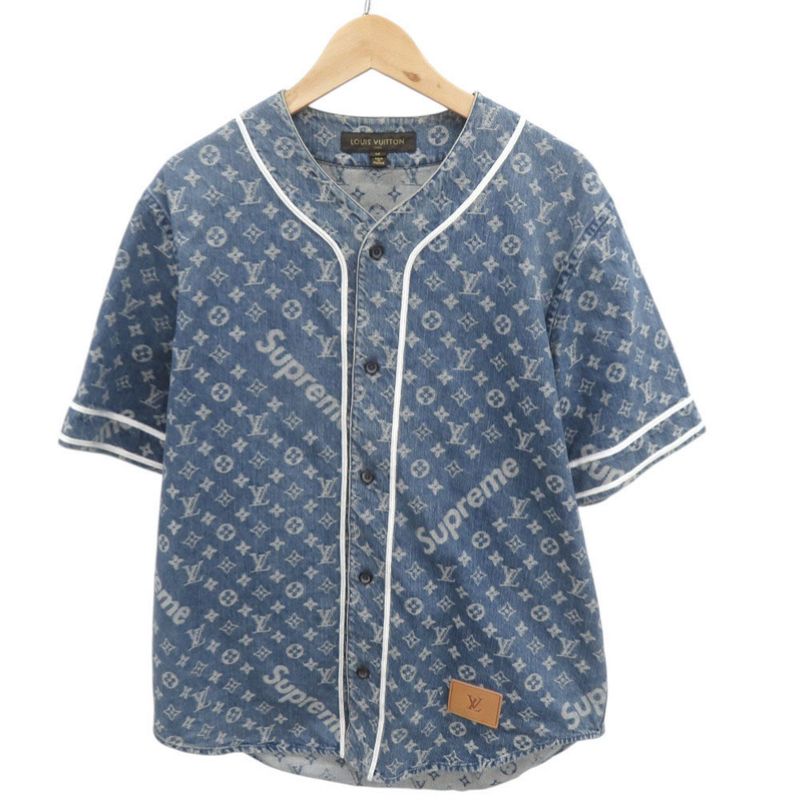 Louis Vuitton X Supreme LV Jacquard Denim Baseball Jersey Denim Baseball Jersey