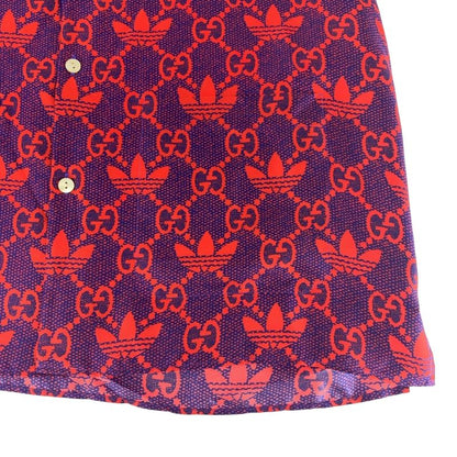 Gucci Adidas Collaboration Size 50 Red Purple Silk 691522 Short Sleeve Shirt