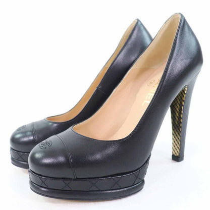 CHANEL G28461 Beautiful Legs Coco Mark Stitching Round Toe Leather Pumps 12cm