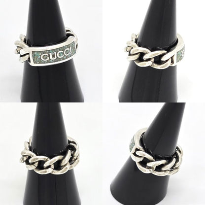 Gucci 678711 Logo Plate Golmet Chain Ring 10 Approx 10 Enamel Greenish Color