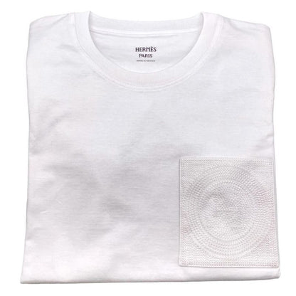 Hermes T-Shirt Embroidered Pocket White Cotton Jersey 100% Cotton 《mosaic》