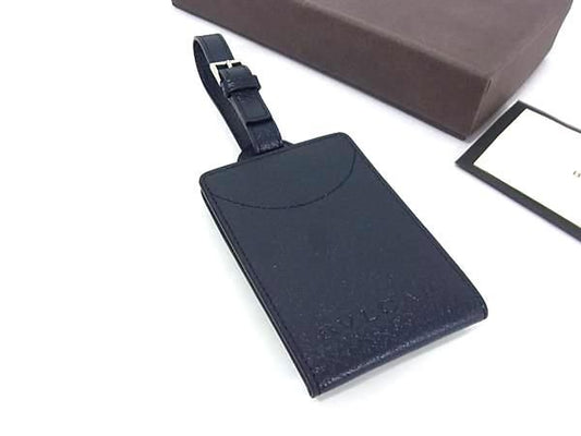 Bvlgari Leather Name Tag Name Holder Bag Charm Women's Men's Navy