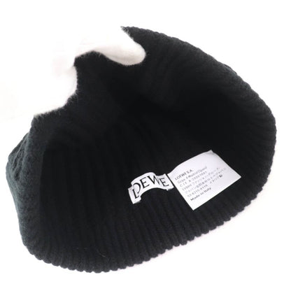 LOEWE Ksa9ot7x01 100% Wool Logo Embroidered Beanie Knit Hat Knit Cap Black Made
