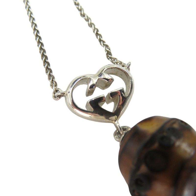 Gucci Interlocking G Heart Pendant Necklace Silver 925 Wooden Bamboo 0530gucci