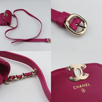 CHANEL  Matelasse Waist Coin Purse Purple Lambskin And Fabric Ap0743