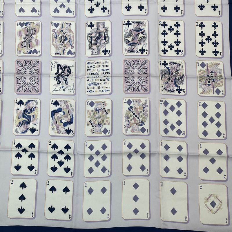 Hermes Scarf Carré 90 Silk Jeu De Cartes Trump Card Numbers Bandana Multicolor