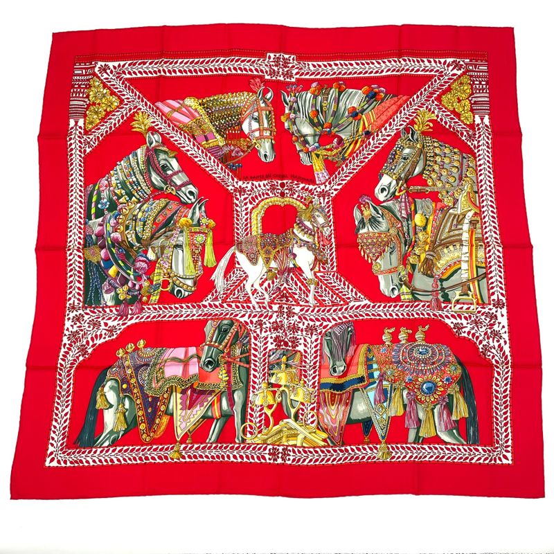 Hermes Scarf Carre 90 LA Danse DU Cheval Marwari Dancing Horses Silk Red