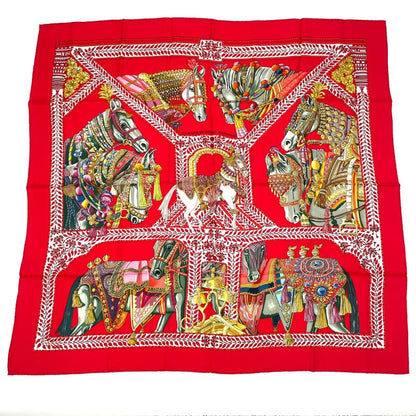 Hermes Scarf Carre 90 LA Danse DU Cheval Marwari Dancing Horses Silk Red