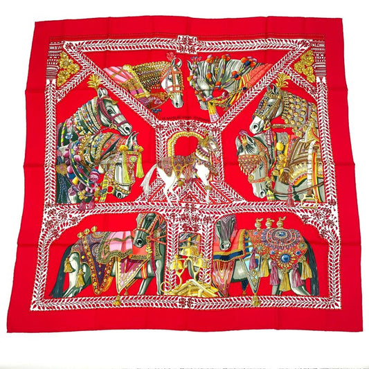 Hermes Scarf Carre 90 LA Danse DU Cheval Marwari Dancing Horses Silk Red