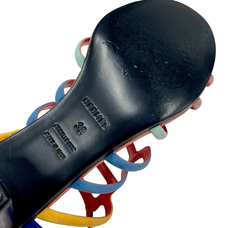 Hermes Sandals Shoes Suede Multicolor Square