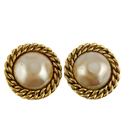 Chanel Vintage Faux Pearl Earrings Chanel Gold With Box