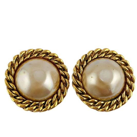 Chanel Vintage Faux Pearl Earrings Chanel Gold With Box