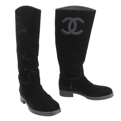 Chanel Deca Coco Mark Velvet Long Boots 36.5 23-23.5cm (9.25in) Pecos Boots