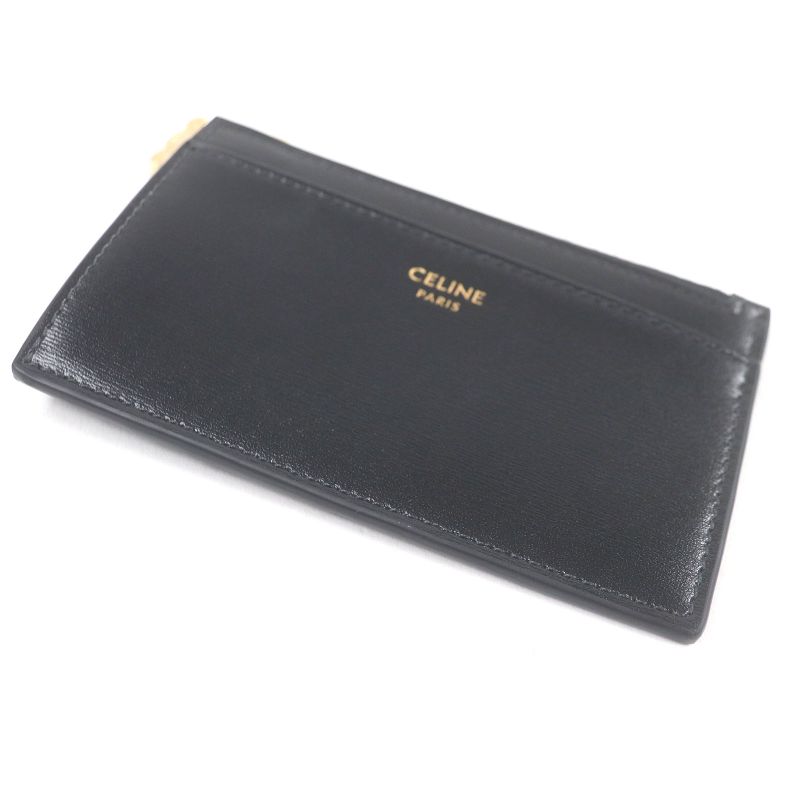 Celine 10m083fvo Zipped Card Holder Calfskin Triomphe Gold Charm Business Card