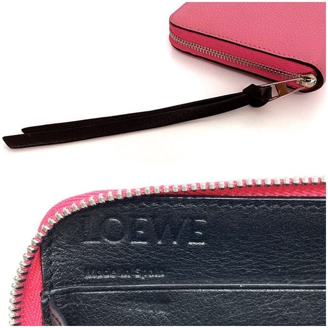 Loewe Round Zipper Long Wallet Pink Anagram Wallet Leather Preowned