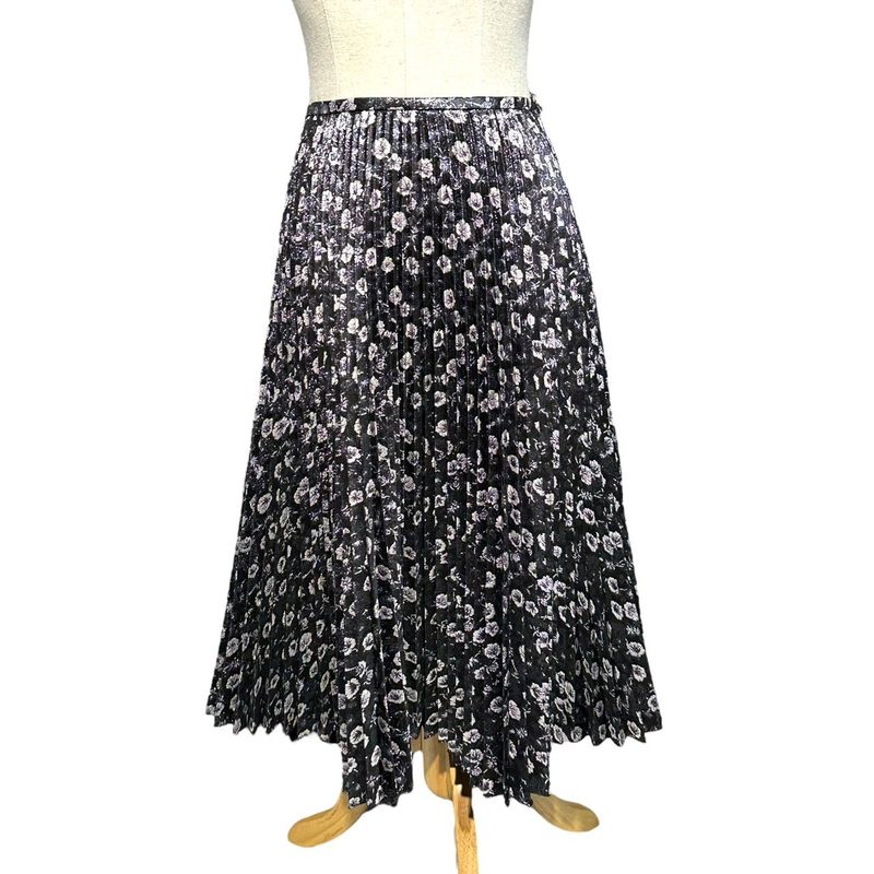Prada 18ss Lame Pleated Jacquard Skirt P166n 36(about S) Black×silver